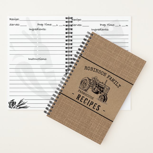 Tractor Family Farmhouse Burlap Kraft Mini Recipe Notebook (Inside)