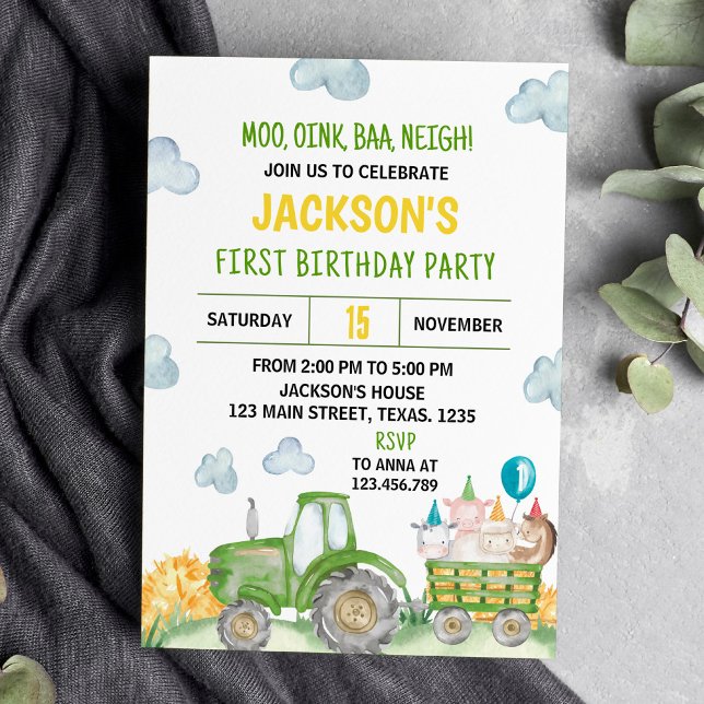 Tractor Farm Animal Birthday Party Invitation (Creator Uploaded)