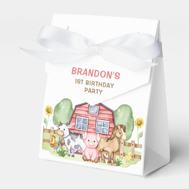 Tractor Farm Animals 1st Birthday Favor Box (Front Side)