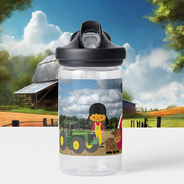 Tractor Farm Animals Add Child's Name Cute Water Bottle (Creator Uploaded)