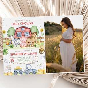 Tractor Farm Animals Barnyard Baby Shower Photo Invitation