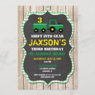 Tractor Farm birthday invitation boy wood