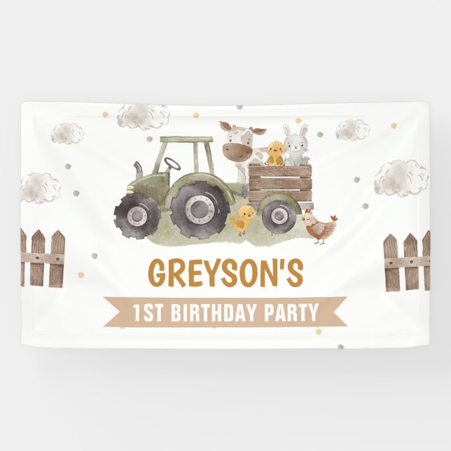 Tractor Farm Birthday Party Animals Barn Banner (Horizontal)