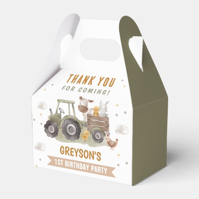Tractor Farm Birthday Party Animals Barn Favor Box (Front Side)