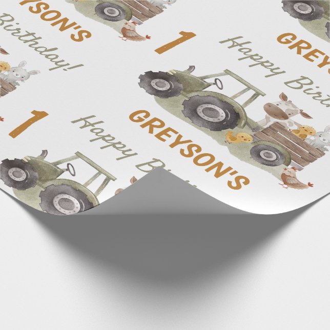 Tractor Farm Birthday Party Animals Barn Wrapping Paper (Corner)