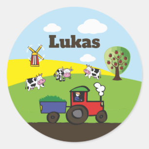 tractor farm   round classic round sticker