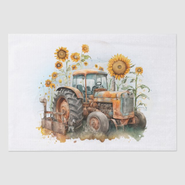 Tractor Farm Sunflower Tissue Paper (Front)