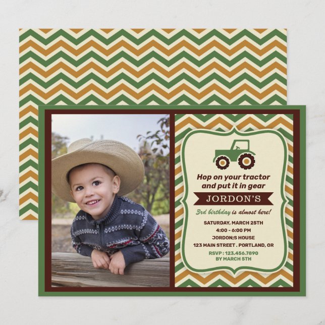 Tractor Farmhouse Boy Birthday Party  Invitation (Front/Back)