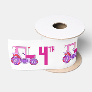 Tractor Fourth Birthday Satin Ribbon