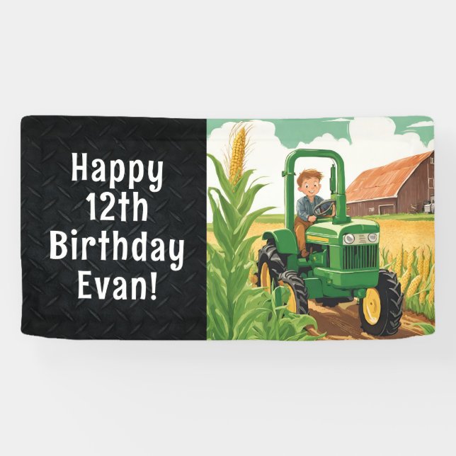 Tractor Happy Birthday Farming Equipment Kid's Banner (Horizontal)
