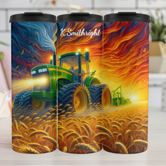Tractor Harvest Fiery Wheat Field Thermal Tumbler
