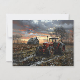 Tractor in a Farm Field Rustic Postcard