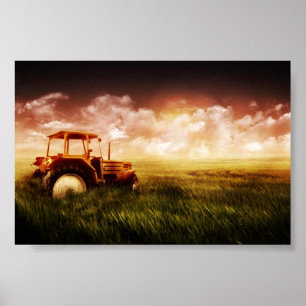 tractor in field poster