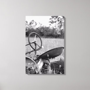 Tractor in Grass Black and White Canvas Print