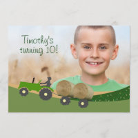 Tractor Invitation: Cute Hay Bale Farm Scene