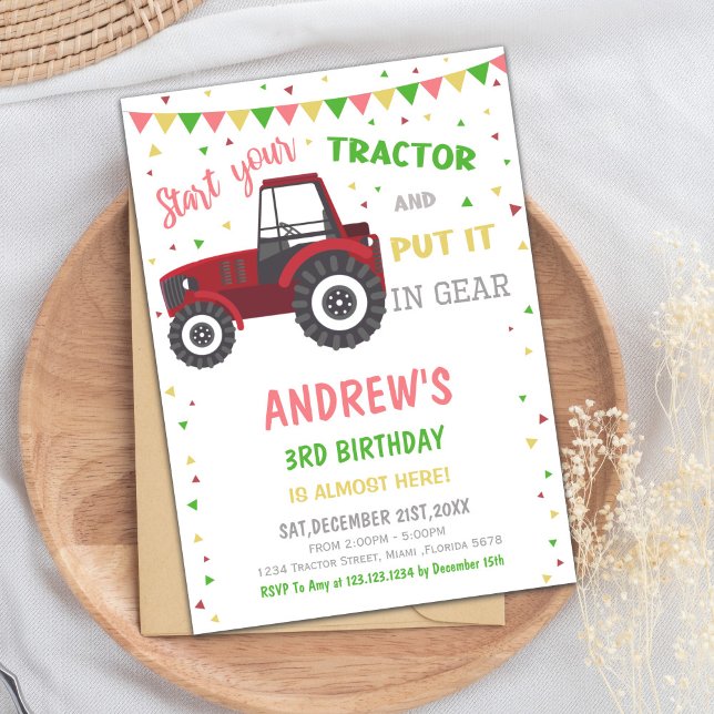 Tractor Invitation, Tractor Birthday Invitation (Red Tractor Birthday Invitations)