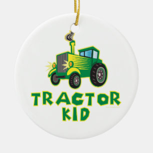 Tractor Kid, Green Ceramic Ornament