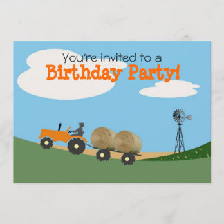Tractor on the Farm Party Invitation: Orange Tract Invitation