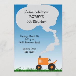 Tractor Party Invitation: Orange Tractor Invitation