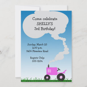 Tractor Party Invitation: Pink Tractor Invitation