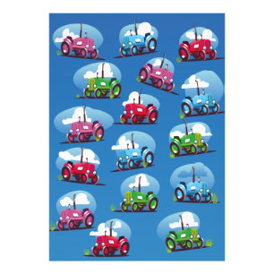 Tractor Pattern (Blue Background) Photo Print