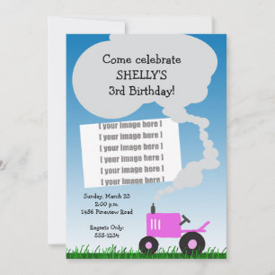 Tractor Photo Invitation: Pink Tractor Invitation