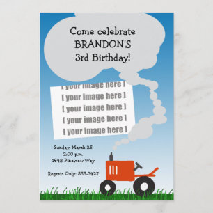 Tractor Photo Invitation: Red Tractor Invitation