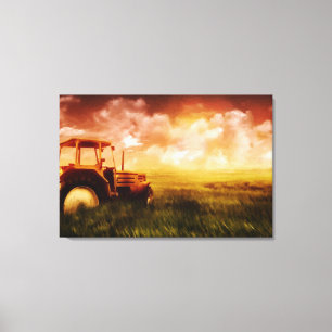 Tractor Plowing Oil Painting Print Wrapped
