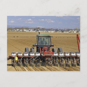 Tractor pulling a seed corn planter. postcard