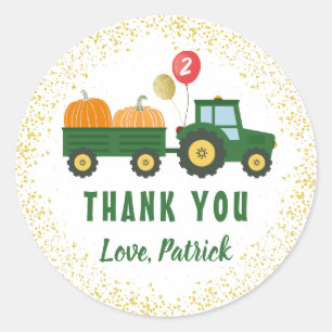 Tractor Pumpkin Autumn Birthday Thank You Classic Round Sticker
