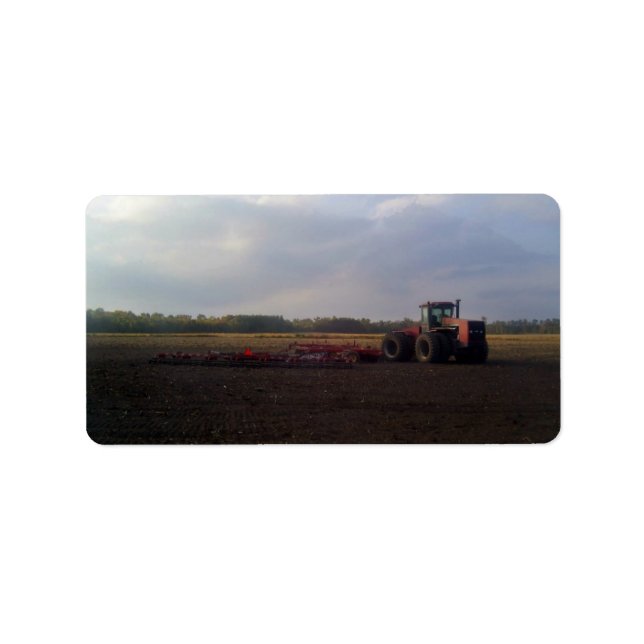 Tractor resting after tilling label (Front)