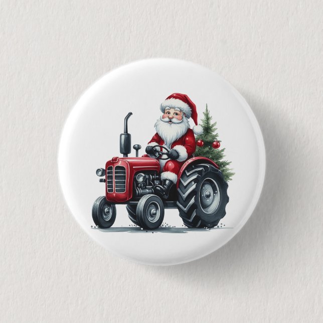 Tractor Santa Button (Front)