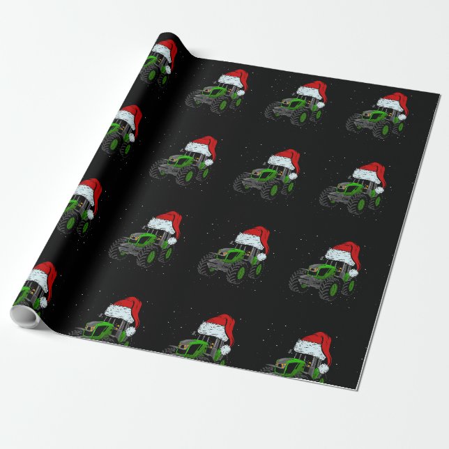 Tractor Santa Hat Christmas Farmer Family Funny Fa Wrapping Paper (Unrolled)
