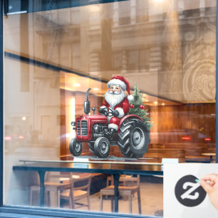 Tractor Santa Window Cling