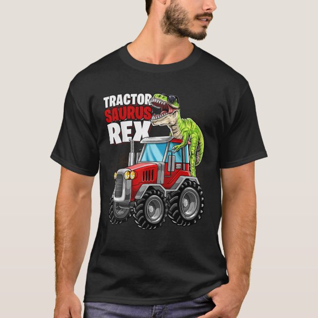 Tractor Saurus Rex T Rex Dinosaur Tractor Birthday T-Shirt (Front)