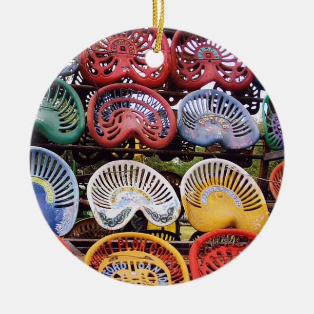 Tractor Seats at Tractor Show Ceramic Ornament (Front)