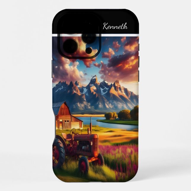 Tractor Sunset in the Mountains iPhone Case (Back)