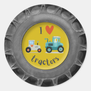 Tractor tire with cute i love tractors  classic round sticker