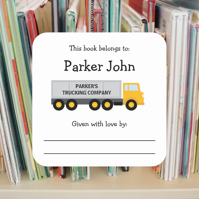 Tractor Trailer Truck children's bookplate Square Sticker (Creator Uploaded)