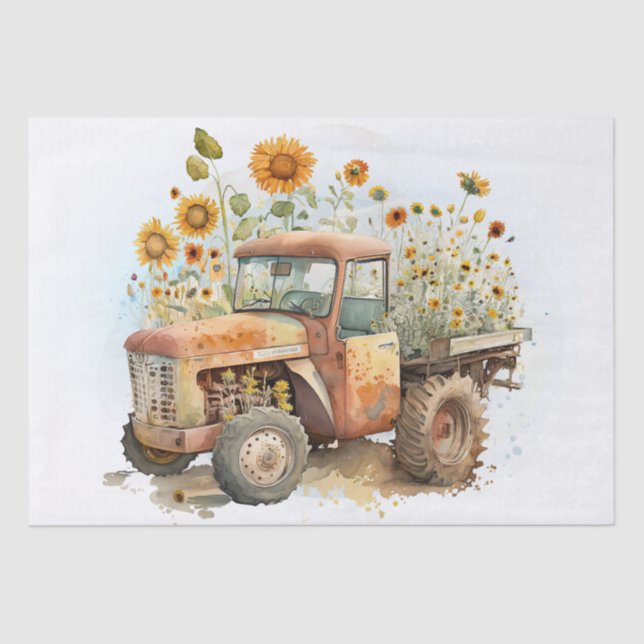 Tractor Truck Farm Sunflower Tissue Paper (Front)