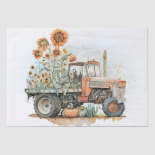 Tractor Truck Farm Sunflower Tissue Paper
