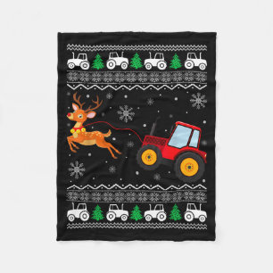 Tractor Ugly Christmas Tree Holiday Funny Xmas Boy Fleece Blanket
