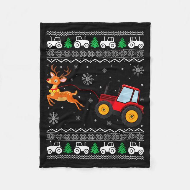 Tractor Ugly Christmas Tree Holiday Funny Xmas Boy Fleece Blanket (Front)