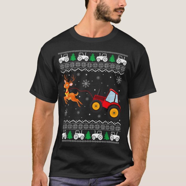 Tractor Ugly Christmas Tree Holiday Funny Xmas Boy T-Shirt (Front)