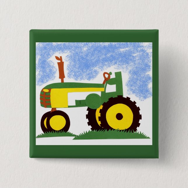 Tractor under Blue Sky 2 Inch Square Button (Front)