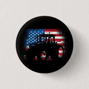 Tractor USA Flag design for Patriotic Farmer 1 Inch Round Button