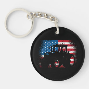 Tractor USA Flag design for Patriotic Farmer Keychain