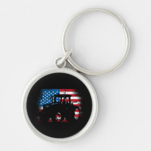 Tractor USA Flag design for Patriotic Farmer Keychain