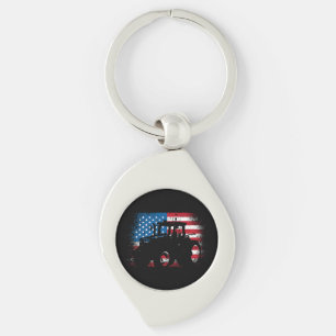 Tractor USA Flag design for Patriotic Farmer Keychain