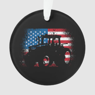 Tractor USA Flag design for Patriotic Farmer Ornament